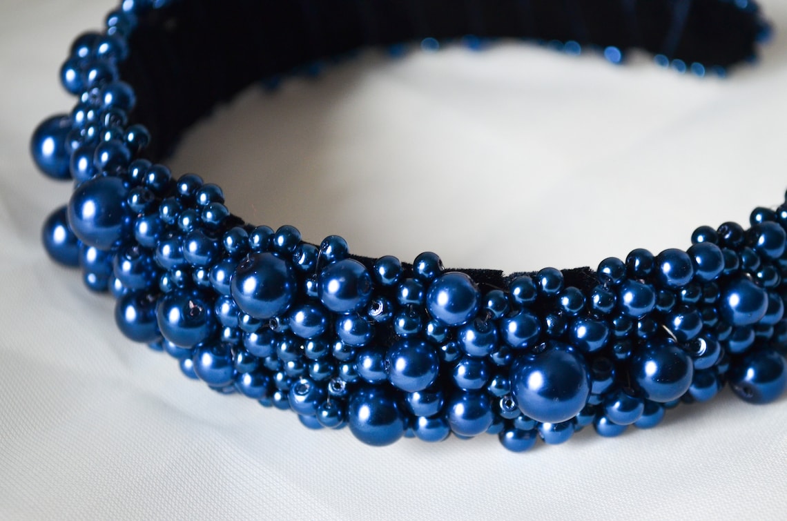 Blue Pearl Headband Royal Blue Pearl Headband Baroque Etsy