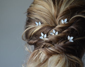 Crystal hair pins set of 5, Opal silver hair pins, Wedding silver crystal headpiece, Crystal hair accessories, bridal hair pins