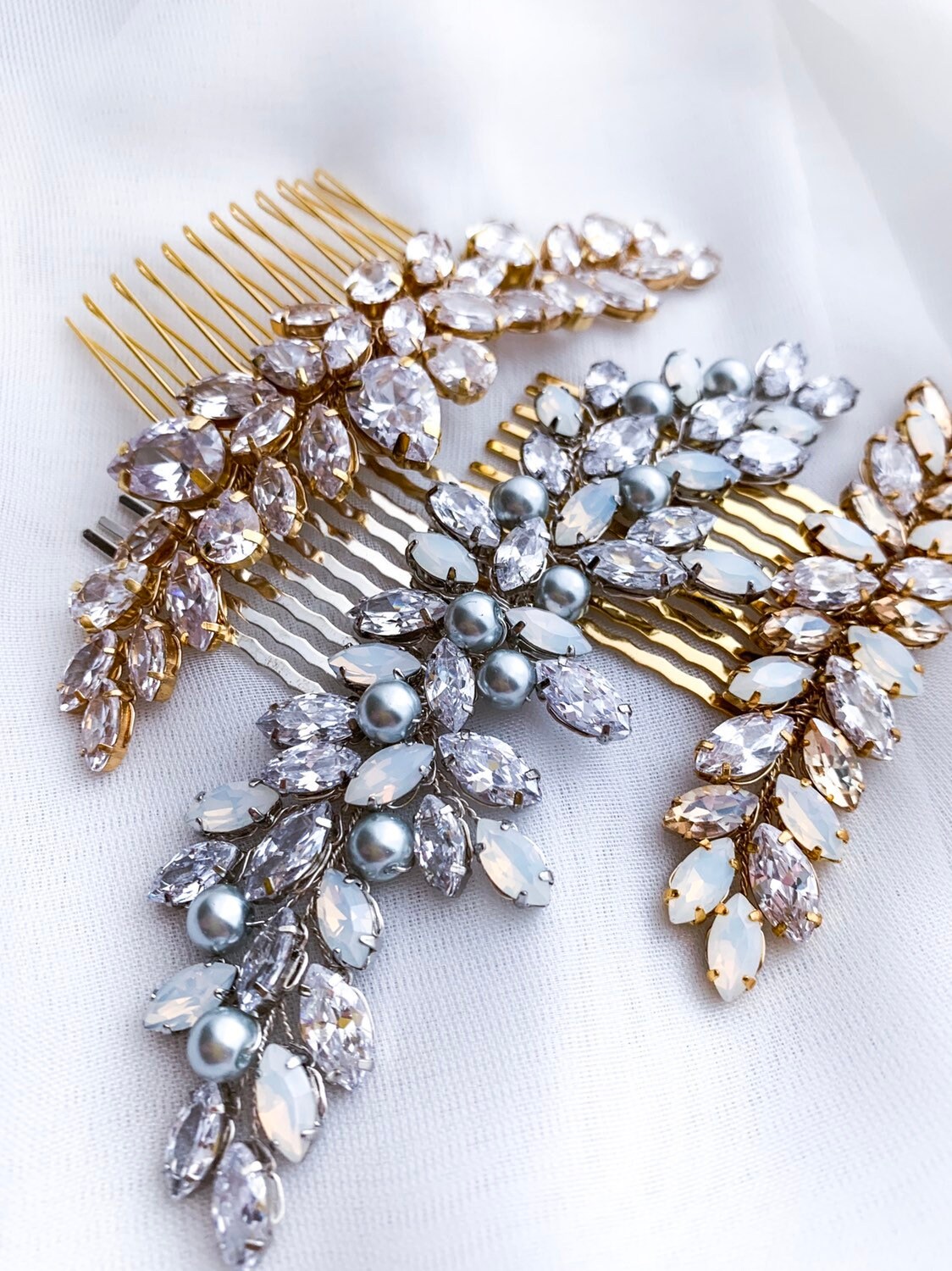 Pair of mix Opal & Crystal Comb silver Hair Comb bridal Hairpiece headpiece Elegant Wedding Comb Mix Opal & Crystal Comb Gold Silver  main image 4