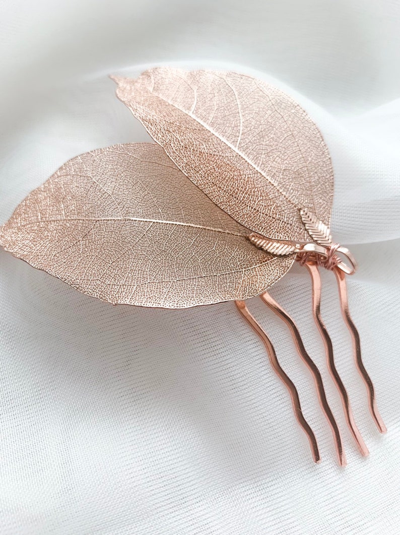 bridesmaids jewelry Wedding leaves hair comb,Rose gold headpiece Floral rose gold hair accessories Bridal rose gold floral hair comb