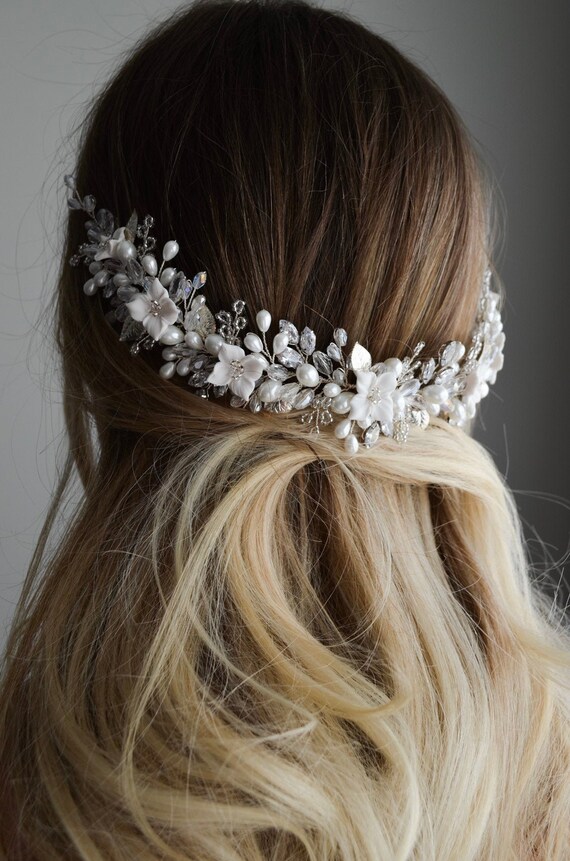 Wedding Hair Vine, Bridal Flowers Hair Wreath, Crystal  display picture 2