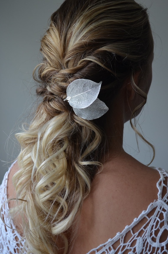 Bridal Silver Hair Comb, Floral Hair Comb, Wedding Leaves  display picture 1