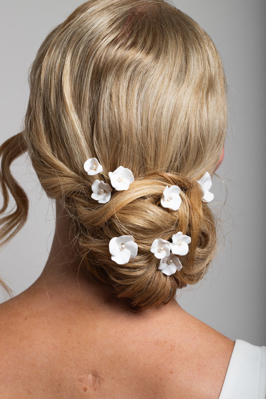 Wedding White Flowers Hair Pins Set of 5 Bridal Pearls Hair Etsy
