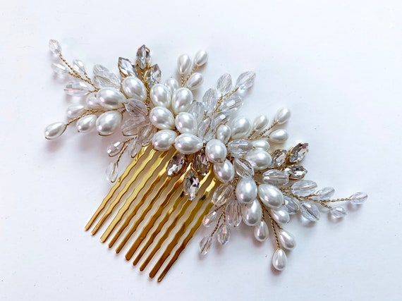 Ivory Bridal Hair Comb, Pearl Crystal Headpiece, Wedding  display picture 1