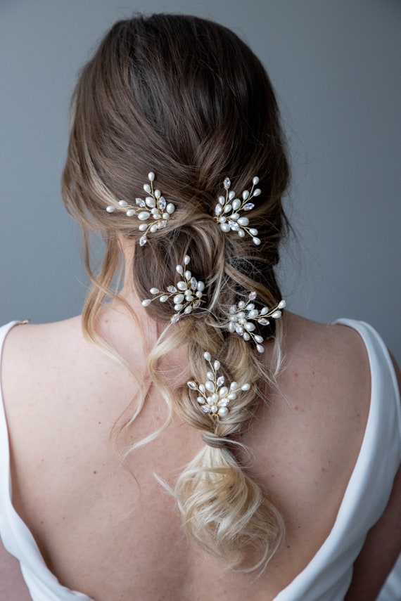 Pearls Hair Pins Set of 5, Bridal Ivory Hair Pins, Wedding Crystal  Headpiece,pearl Crystal Hair Accessories, Floral Design, Gold Hair Pins 