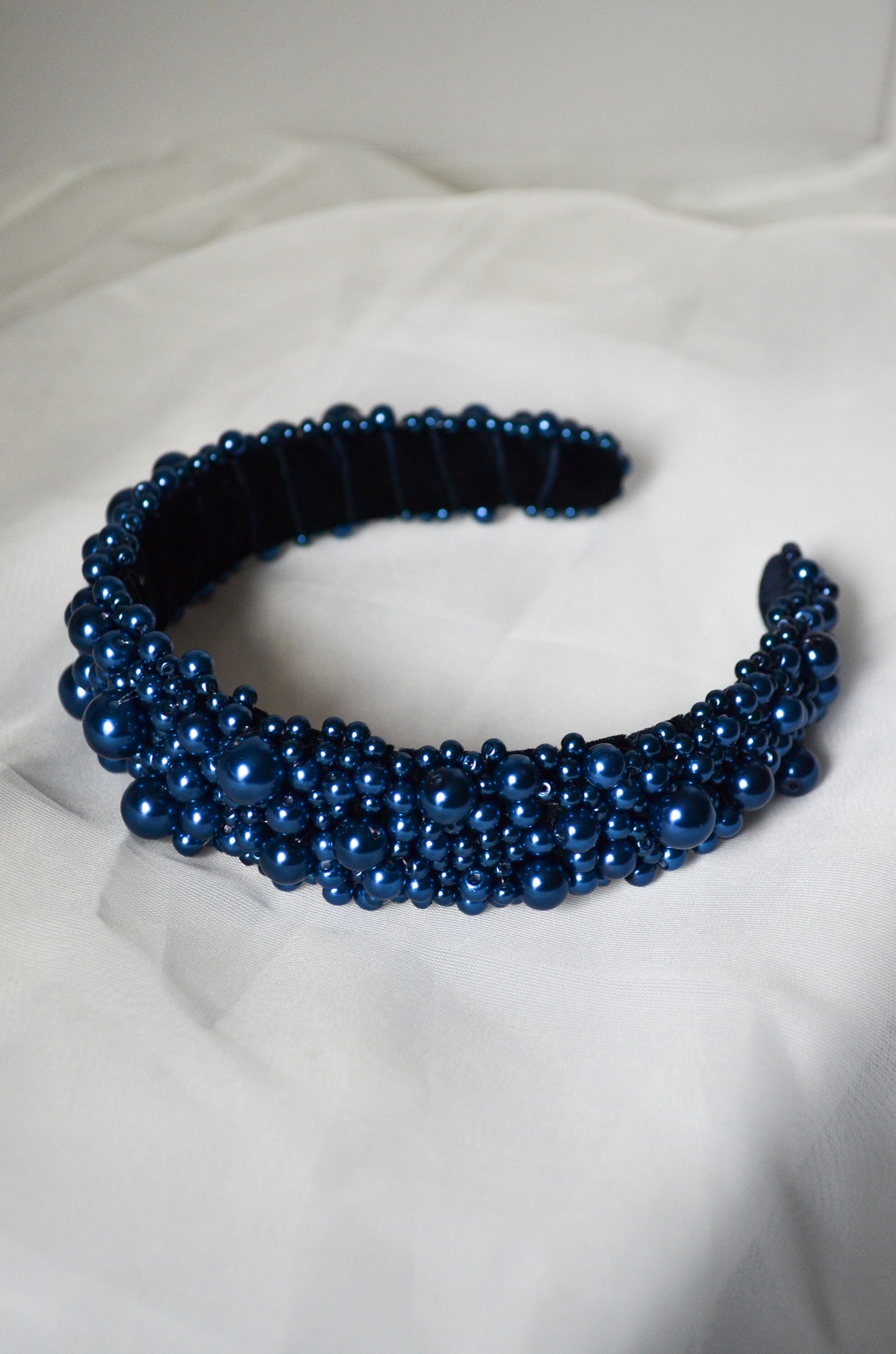 Pearl headband Blue Pearl Polished Shiny Round Bead 1.5\