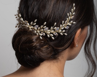 Bridal pearl hair comb, ivory gold hair comb, Wedding Crystal headpiece, Bridal pearl hair comb, clear crystal hair accessory