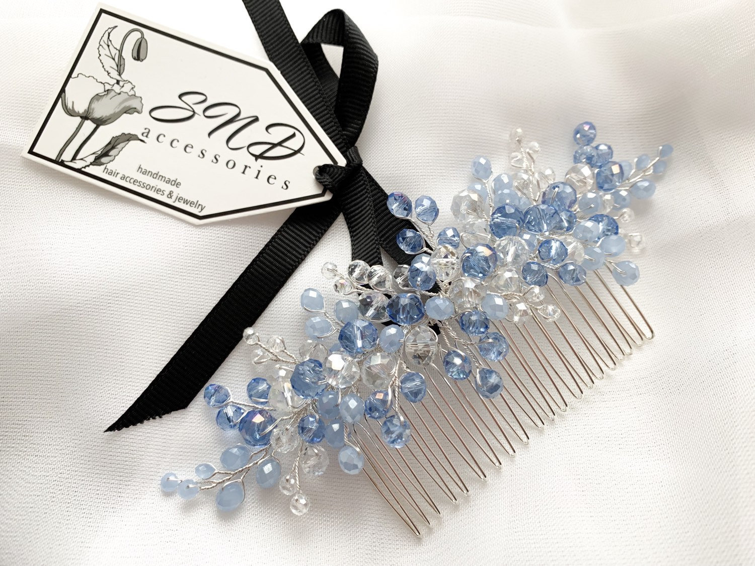 Blue Crystal Hair Comb, Light Blue Bridal Headpiece, Baby Shower Hair ...