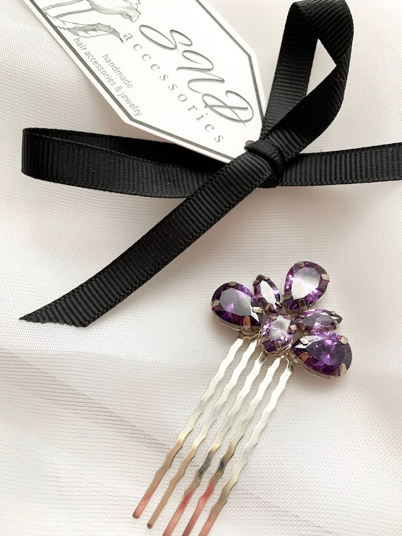 Purple Crystal Barrette, Crystal Amethyst Color Hair Comb  display picture 2
