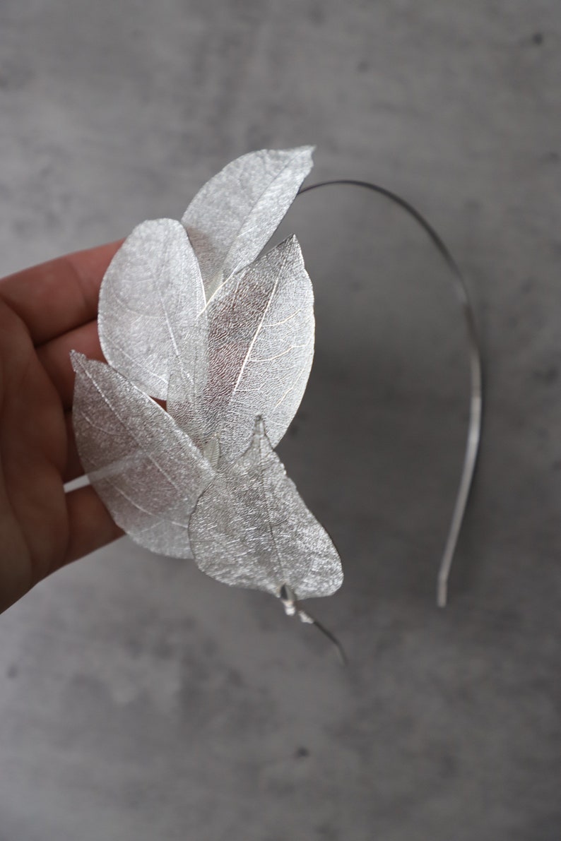 Bridal silver headpiece, Leaves wedding headband, Floral silver headpiece, Wedding hair crown, Floral design image 9