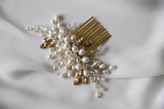 Ivory Bridal Hair Comb, Pearl Crystal Headpiece, Wedding 