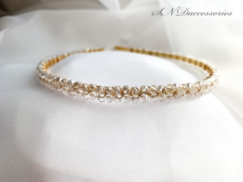Gold Clear hair tiara Bridal shower headband Girls Crystal headpiece Bridesmaids headpiece Wedding hair crown Crystal bridal headband