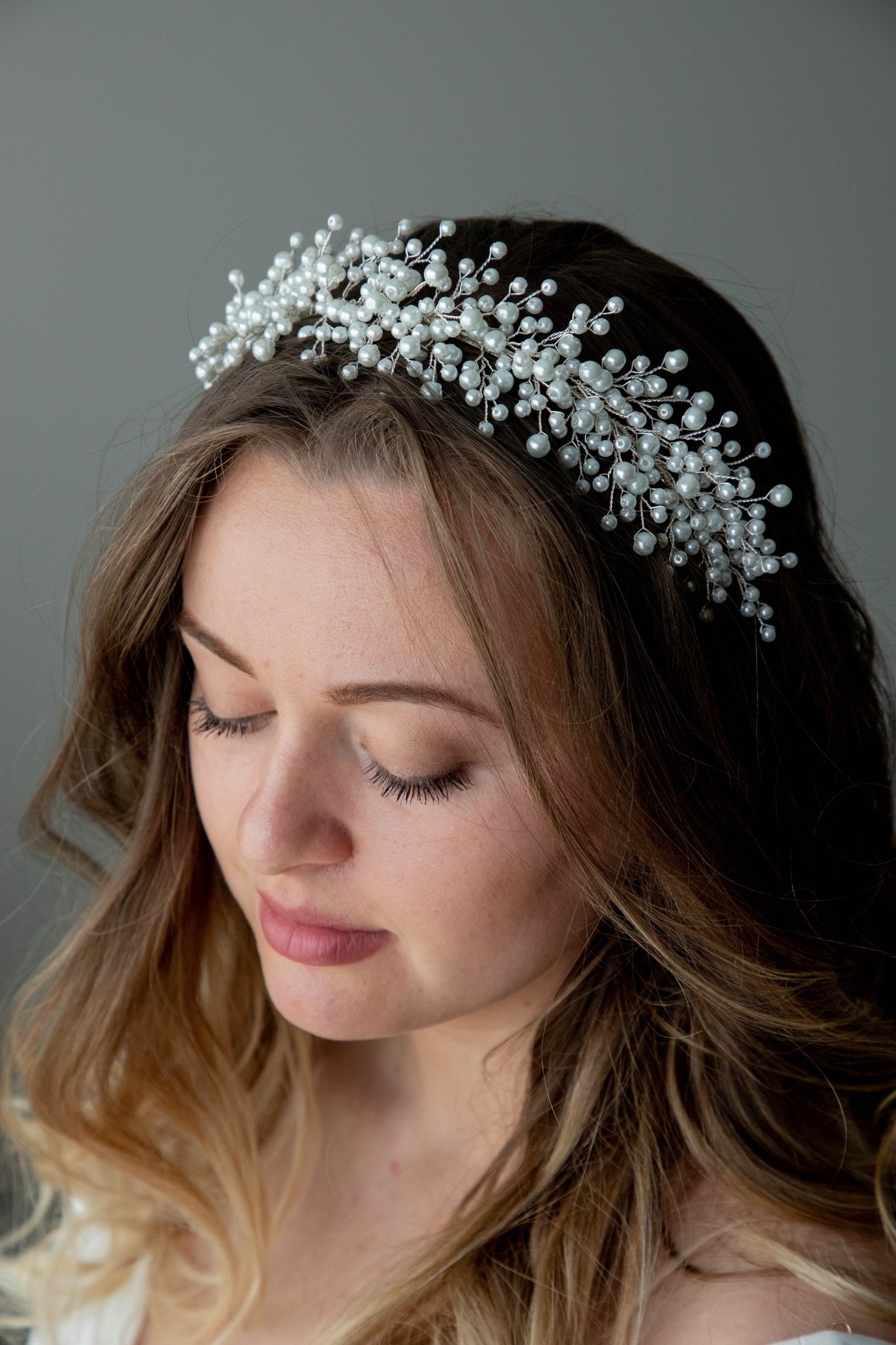 Pearl Hair Tiara, White Pearl Silver Wedding Headband, Bridal Pearl Pearl Hair Tiara, White Pearl Silver Wedding Headband, Bridal Pearl
