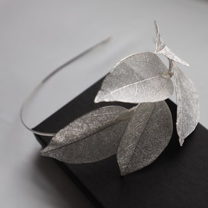 Bridal silver headpiece, Leaves wedding headband, Floral silver headpiece, Wedding hair crown, Floral design image 10