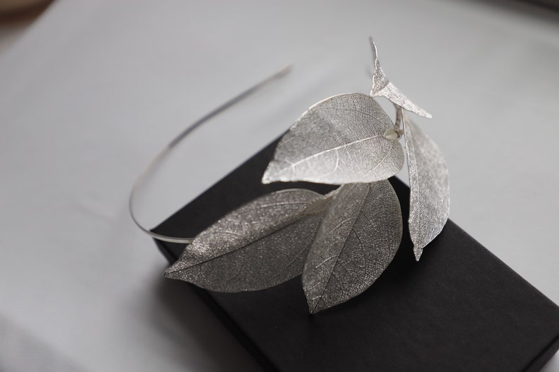 Bridal silver headpiece, Leaves wedding headband, Floral silver headpiece, Wedding hair crown, Floral design image 10