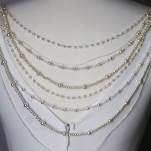 Wedding back necklace, Ivory Pearl back necklace, Bridal crystal necklace, Wedding pearl jewelry, Backdrop necklace