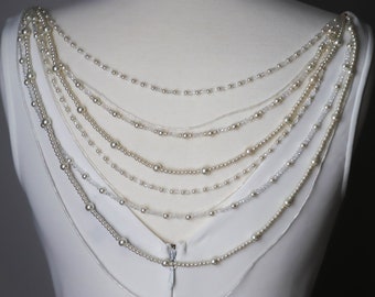 Wedding back necklace, Ivory Pearl back necklace, Bridal crystal necklace, Wedding pearl jewelry, Backdrop necklace