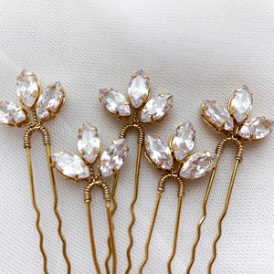 Crystal hair pins set of 5, Bridal zircon gold hair pins, Wedding gold crystal headpiece, Crystal hair accessories, Gold hair pins
