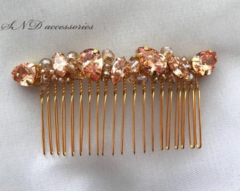 Gold crystal barrette, Wedding hair comb, Gold Crystal Bridal headpiece, Crystal champagne hair comb, bridesmaids headpiece