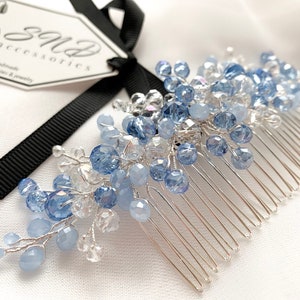 Blue Crystal Hair Comb, Light Blue Bridal Headpiece, Baby Shower Hair ...