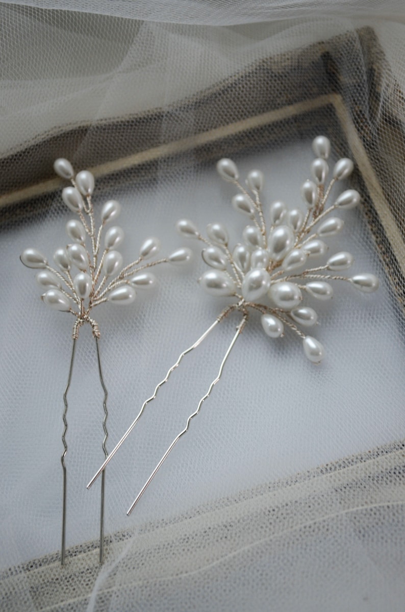 Pearl Hair Pins Set of 2 Bridal White Hair Pins Wedding Etsy