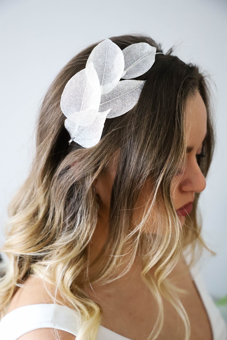 Bridal silver headpiece, Leaves wedding headband, Floral silver headpiece, Wedding hair crown, Floral design image 7
