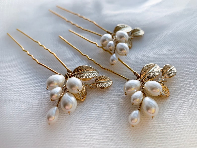 Pearl Hair Pins Set of 3 Bridal Gold Hair Pins Wedding Gold Etsy
