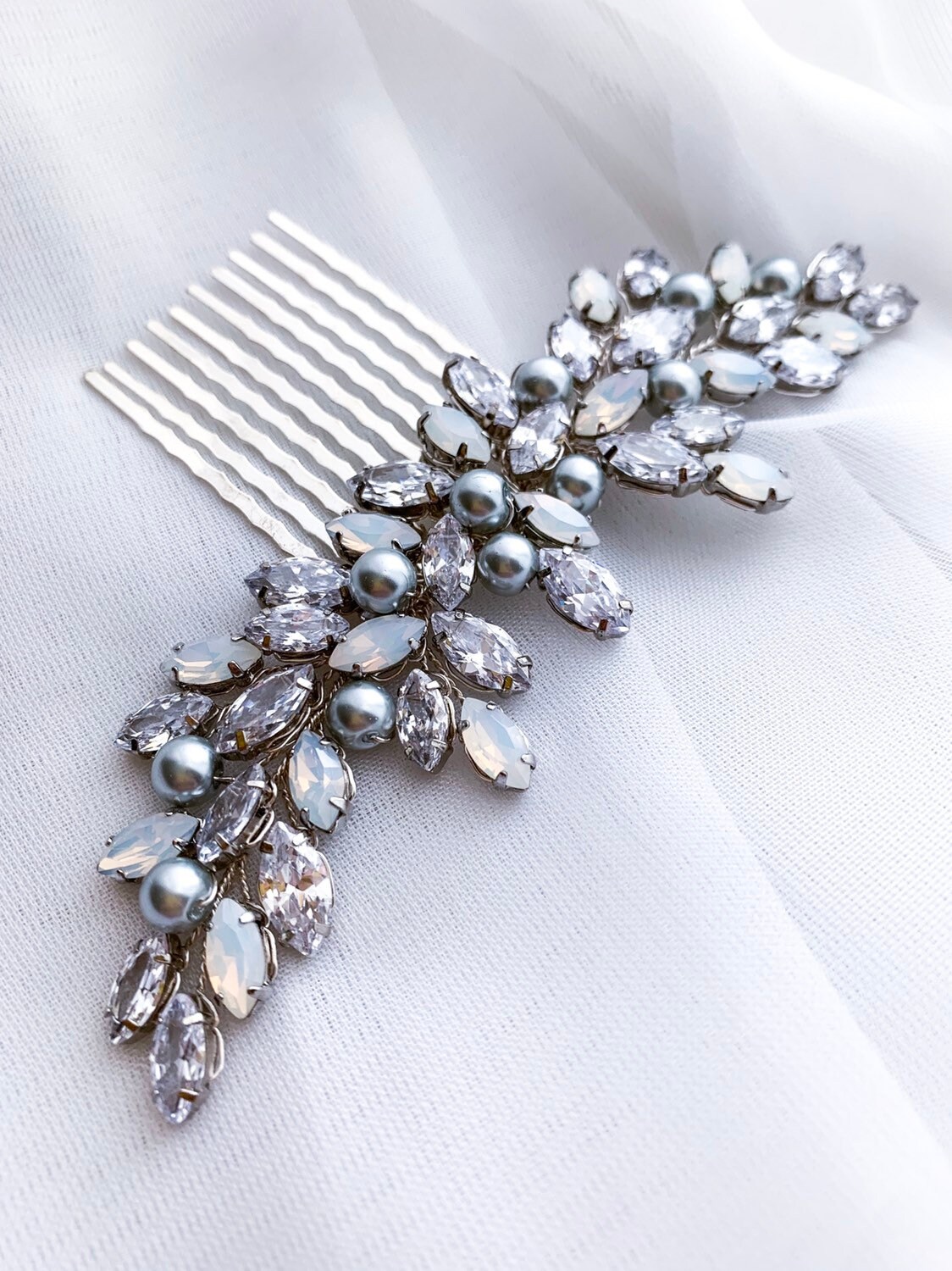 Pair of mix Opal & Crystal Comb silver Hair Comb bridal Hairpiece headpiece Elegant Wedding Comb Mix Opal & Crystal Comb Gold Silver  main image 2