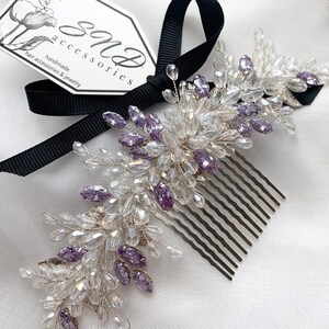 Lavender crystal hair comb, Silver Purple Bridal headpiece, Baby Shower hair accessories, Crystal deep purple hair comb, bridesmaids jewelry