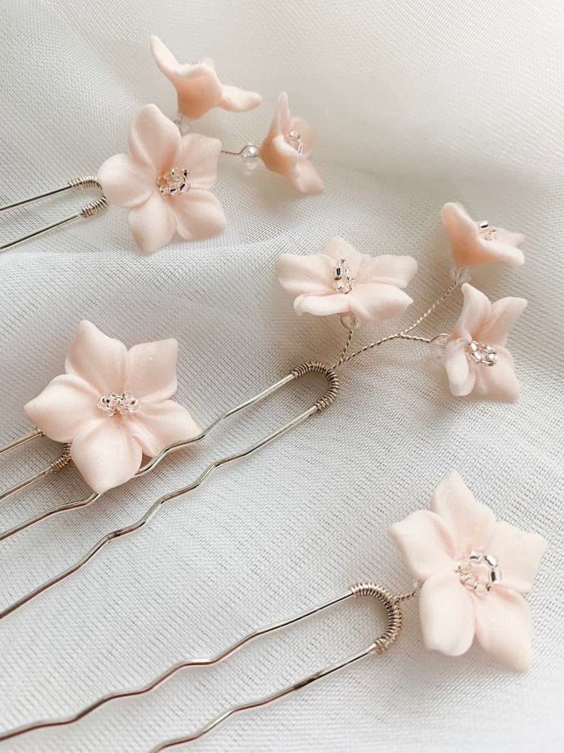 Bridal blush pink flowers hair pins set of 4 Wedding floral Etsy