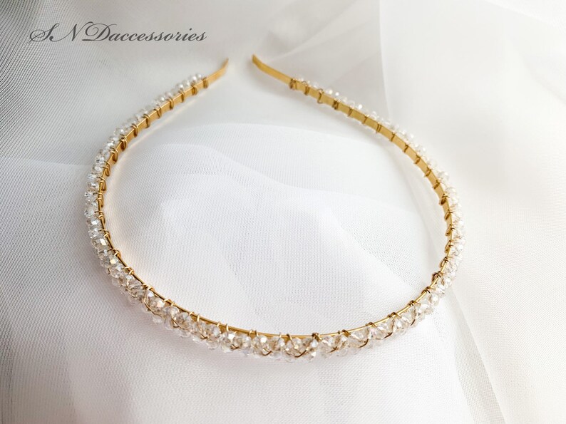 Gold Clear hair tiara Bridal shower headband Girls Crystal headpiece Bridesmaids headpiece Wedding hair crown Crystal bridal headband