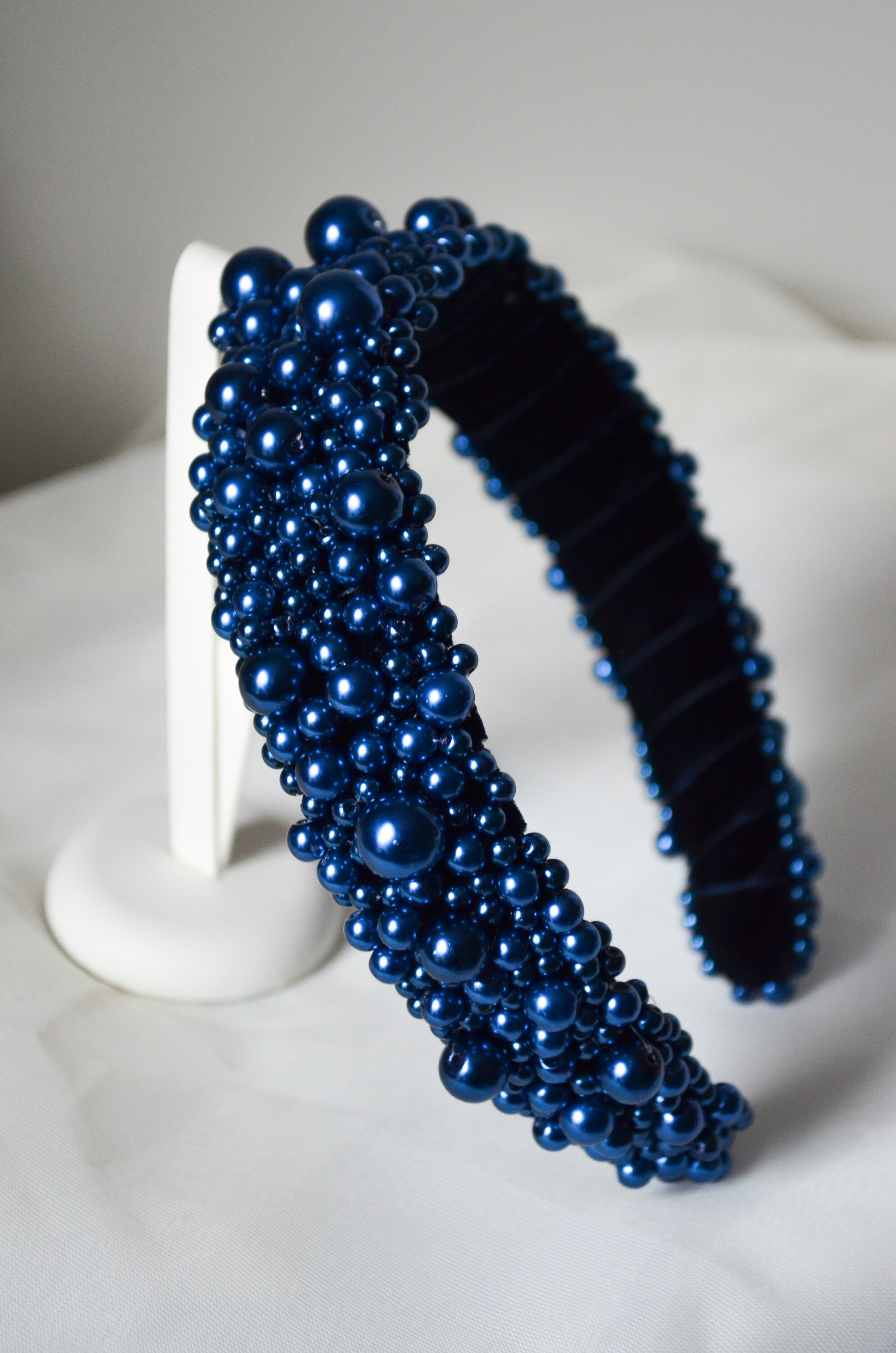 Pearl headband Blue Pearl Polished Shiny Round Bead 1.5\