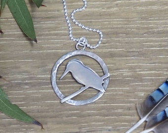 Kingfisher Necklace - Circle Pendant - Sterling silver Necklace- Handmade Jewellery-Bird charm