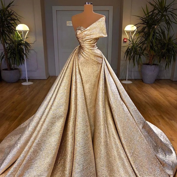 Long Luxury Gold Dress Etsy