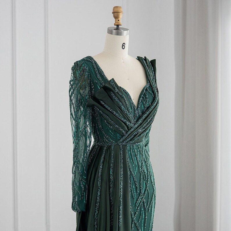 Luxury Long Sleeve Emerald Green Evening Dress Wedding Etsy