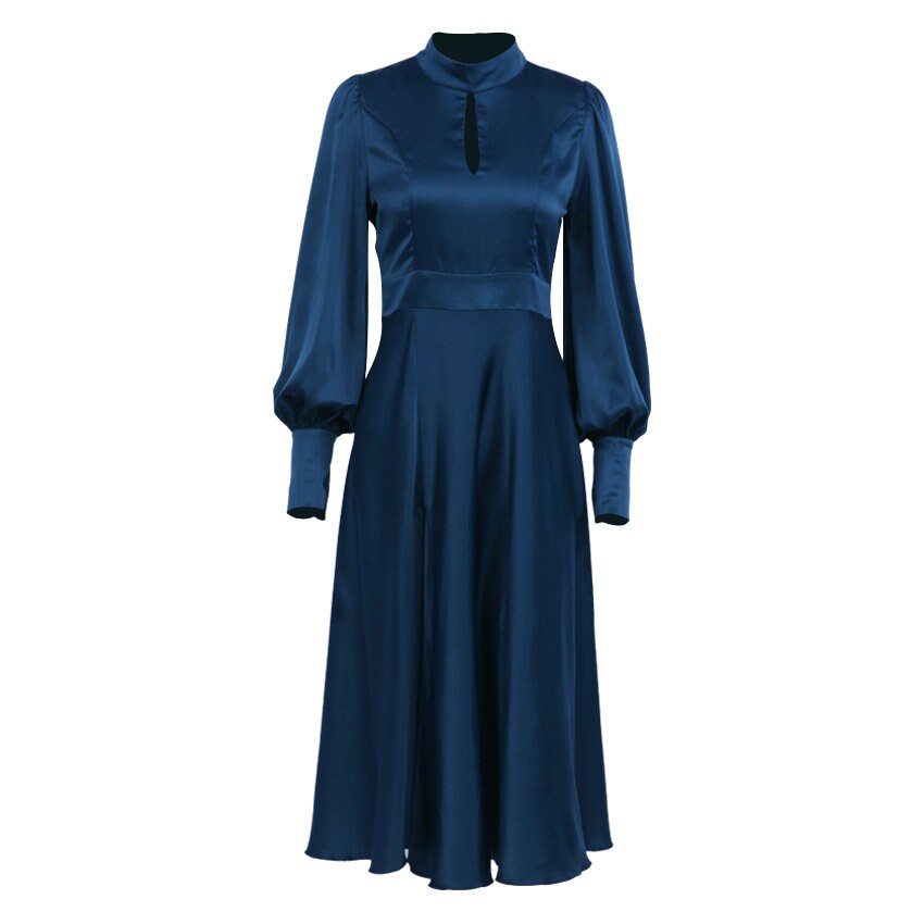 Women's Elegant Satin Dress Long Sleeve Artificial Silk Etsy