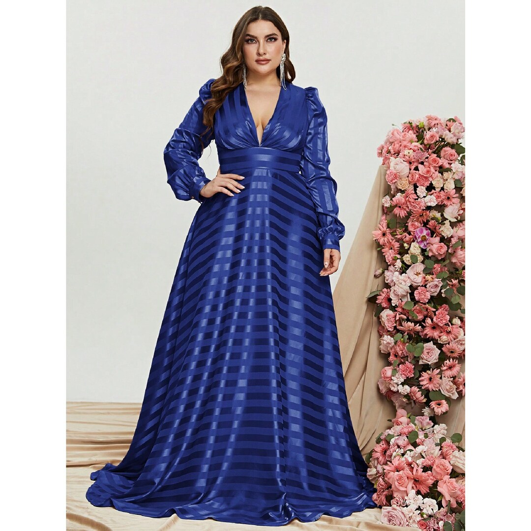 Plunging V-Neck Satin Dress With Slit Sage Plus Size main image 0