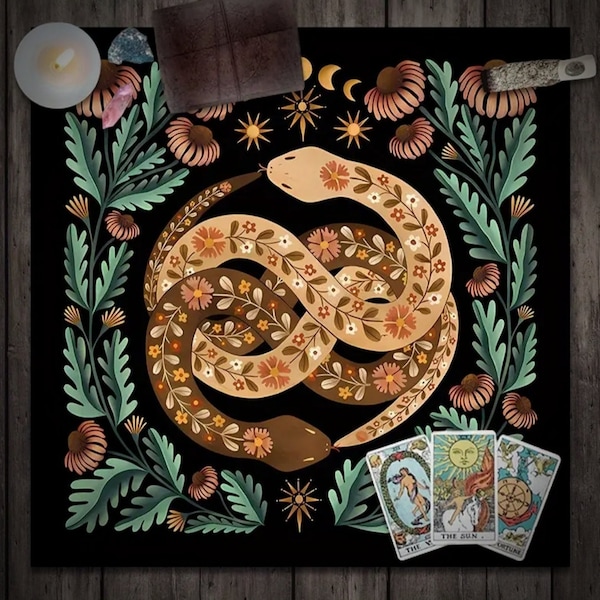 Witchy Floral Tarot Reading Mat | Witchy Snake Altar Cloth | Witchy Snake Tarot Reading Cloth | Small Witchy Tapestry