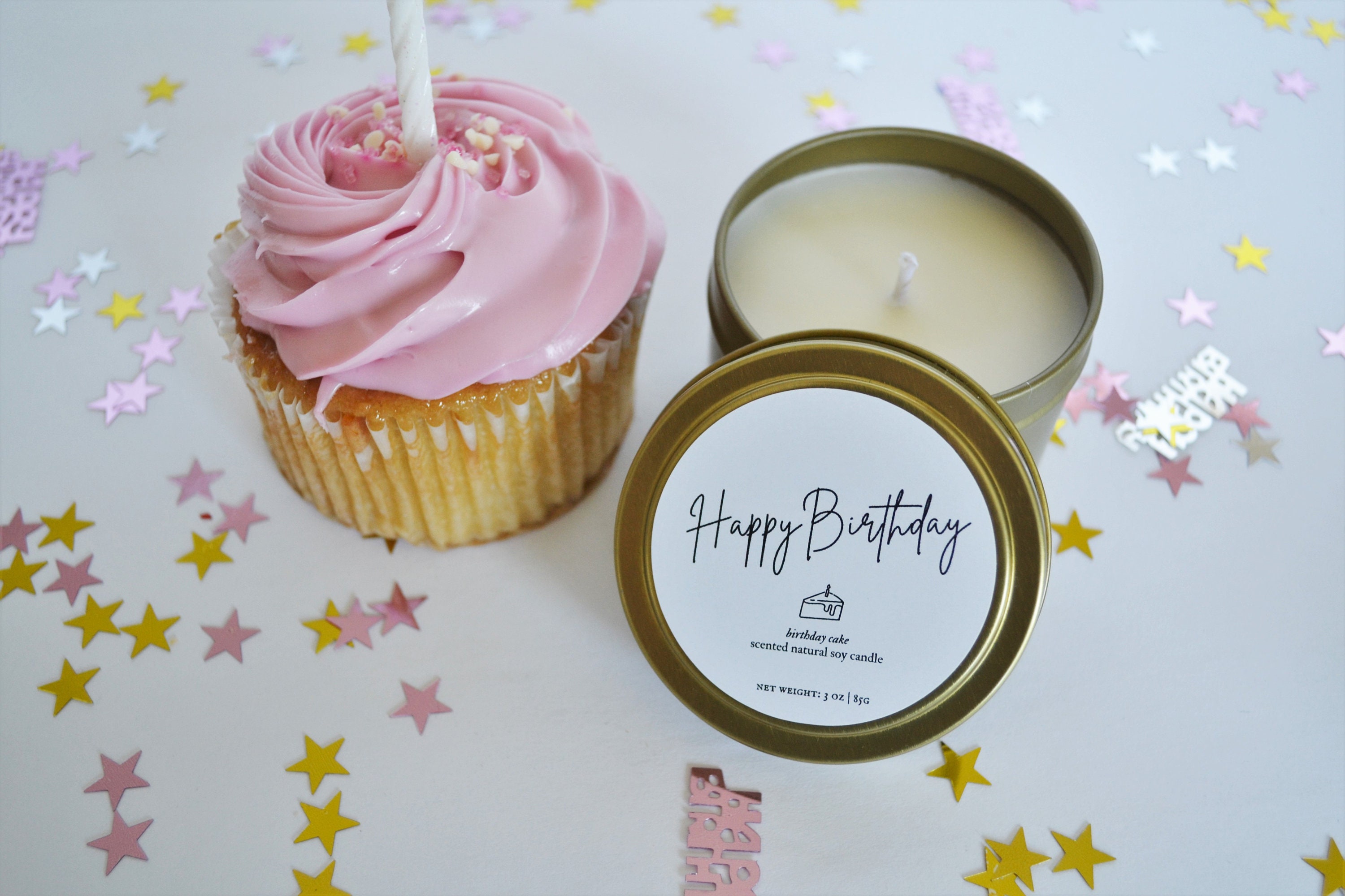 HAPPY BIRTHDAY Birthday Cake Candle Scented Natural Soy Etsy