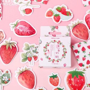 Strawberry Sticker Pack, Watercolor Fruit Decals (45pcs)