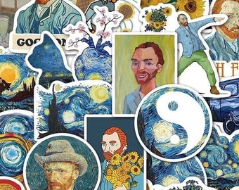 40 pcs Van Gogh Painting Vinyl Stickers, Famous Artist Decals, Laptop, Water Bottle, Journal
