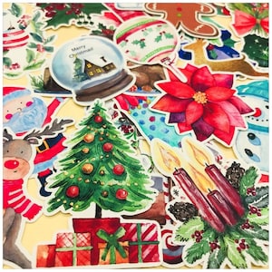 33pcs Colorful Christmas sticker Kawaii Santa Claus, Snowman, Christmas Tree aesthetic Sticker Pack Cute Stickers Watercolor Stickers