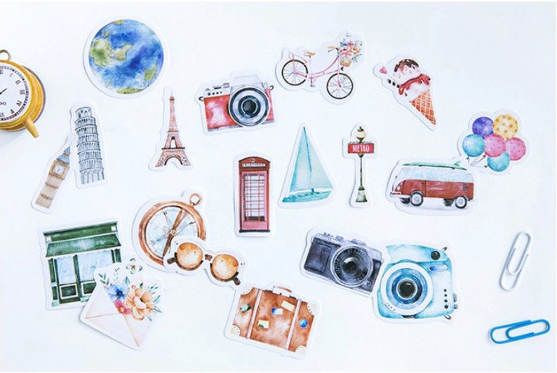 travel sticker pack cute watercolor stickers planner vintage etsy