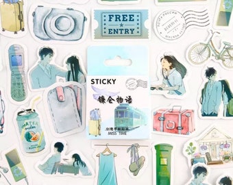 Aesthetic Travel Sticker Pack Cute stickers Suitcase luggage camera Watercolor Stickers Planner Vacation adventure colorful sticker set