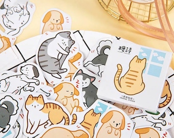 Cat and Dog, 45 pcs, Sticker Pack, Cute Cat Sticker Set, Funny Stickers, Kawaii Stickers, Gift for her, Best friend Gift DIY Stickers