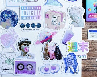 45 pcs Vaporwave Tumblr Stickers Set, Cute Stickers, Funny Stickers, DIY Scrapbooking, Planner Journal Diary meme Sticker Pack