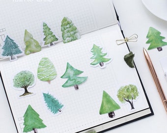 Watercolor Tree Stickers, Forest Planner Stickers (40pcs)