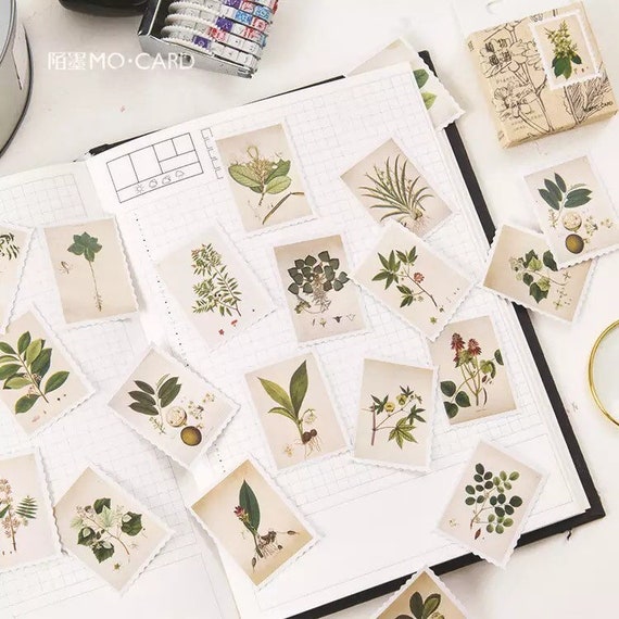 Botanical Plant Stamp Stickers, Watercolor Planner Stickers