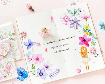 Floral Stickers, Scrapbooking Planner Stickers, Daylight Flowers, 45 Pieces
