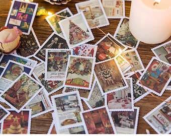 Christmas Stamp Stickers | Vintage-Style Santa, Merry Christmas Pack